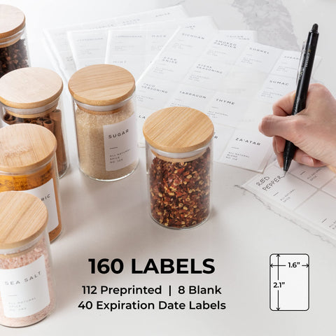 Bloomondo 160 preprinted labels fit jars for quick identification