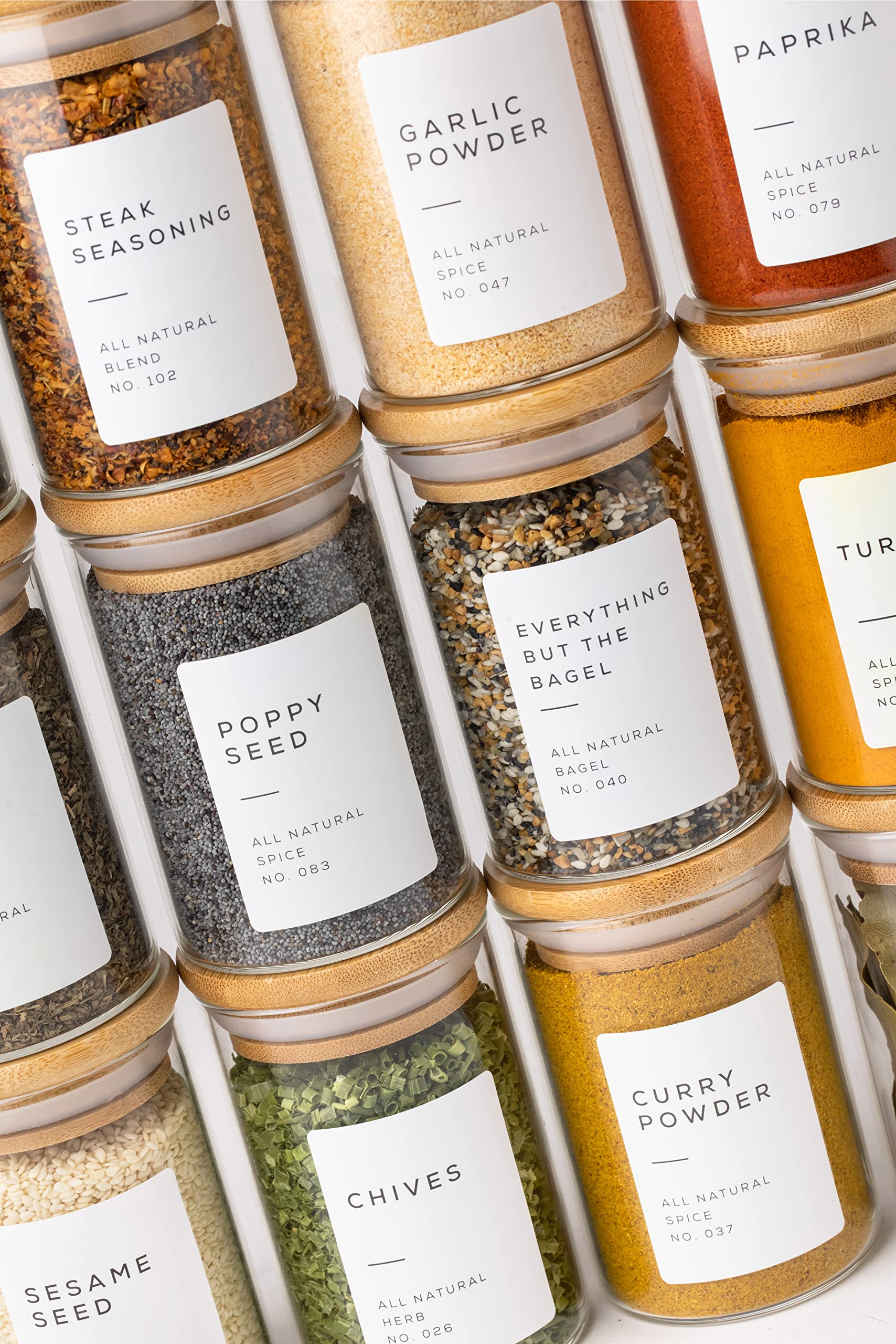 Bloomondo spice jars with bamboo lids for organized pantry display