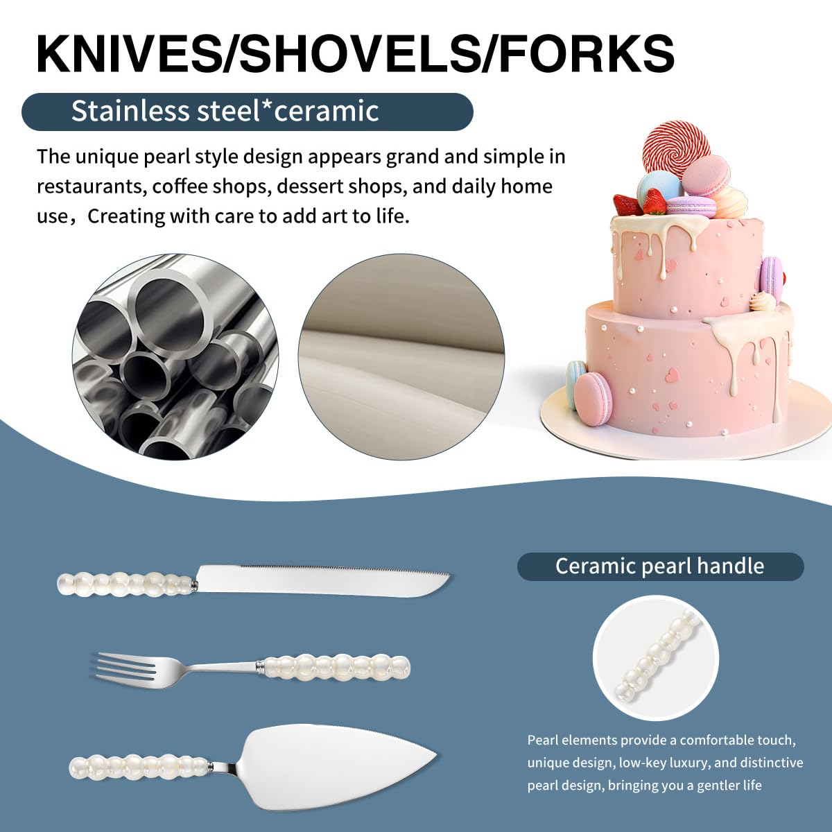 Bltnever pearl-handle knife close-up shows durable stainless construction.