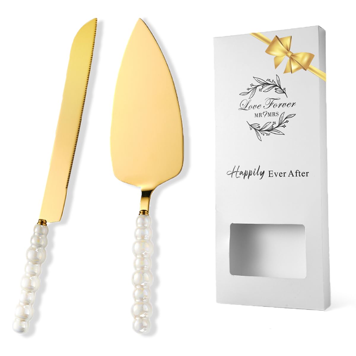 Bltnever cake cutting knife with pearl handle, ideal for elegant wedding moments.