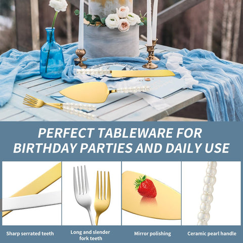 Bltnever cake server with pearl handle and gold finish for seamless servings.