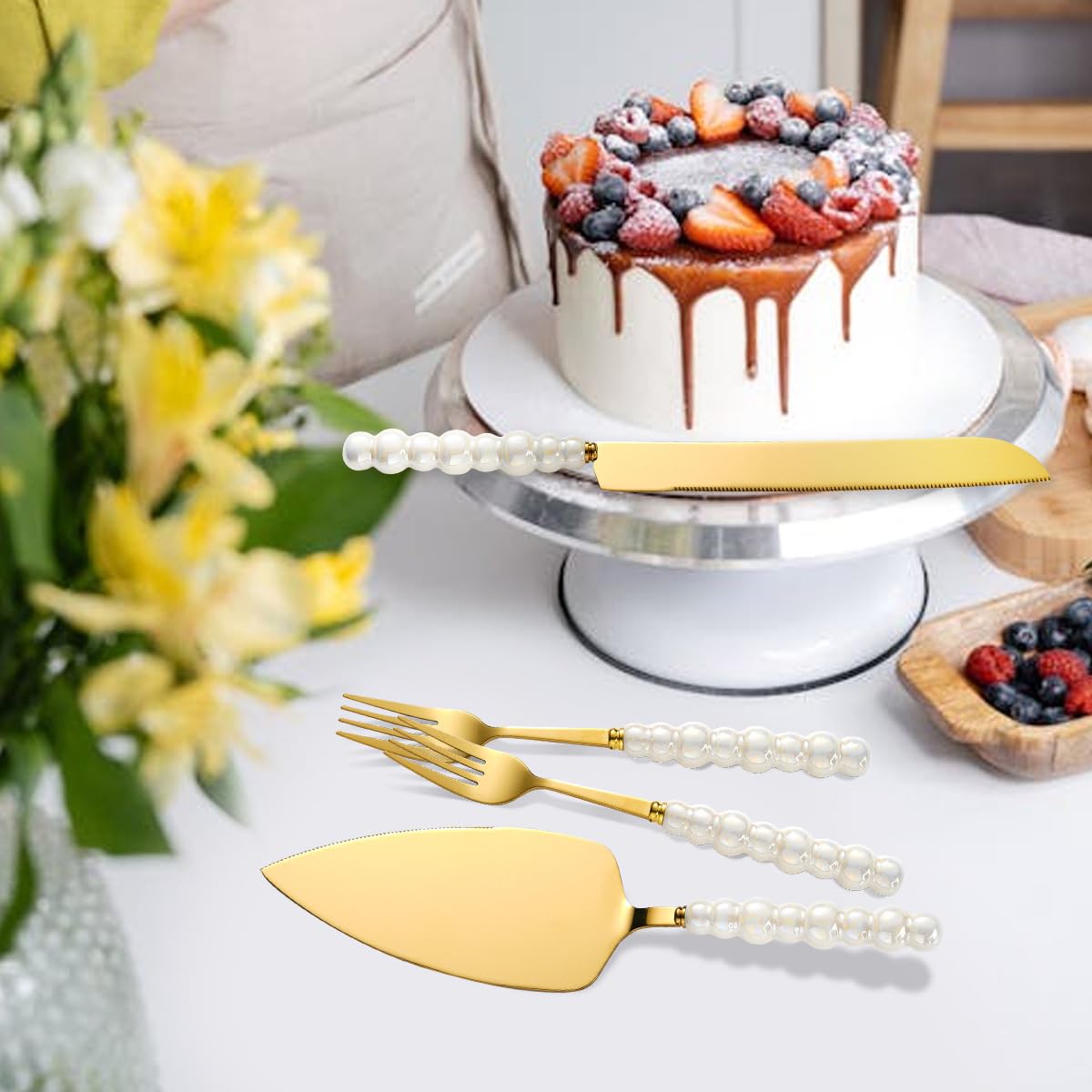 Bltnever forks with pearl handle arranged for versatile dessert service.