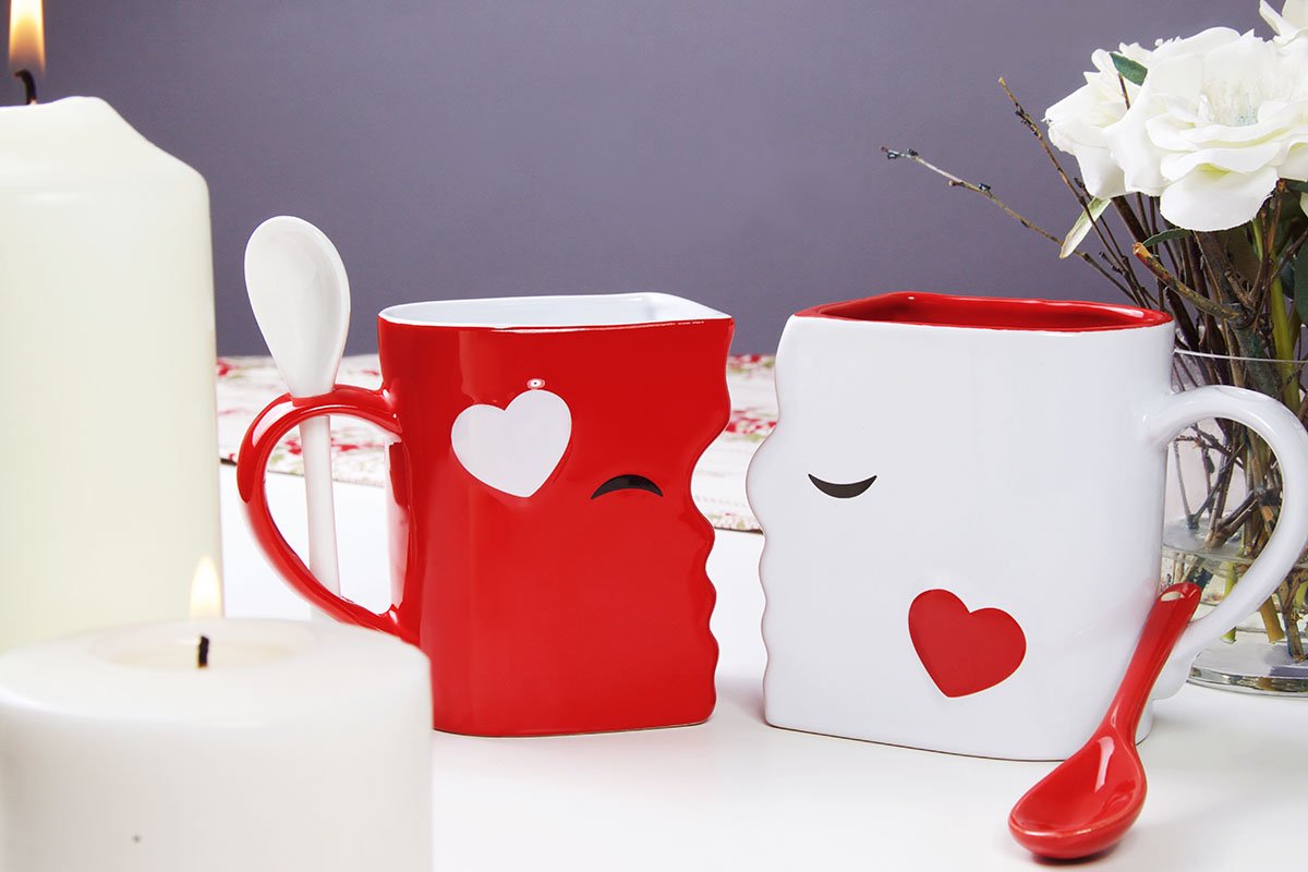 Blu Devil Kissing Mugs microwave-safe for quick warming of drinks