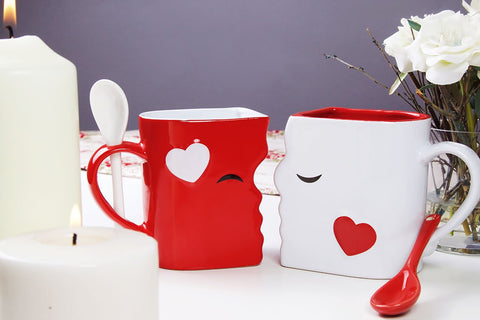 Blu Devil Kissing Mugs microwave-safe for quick warming of drinks