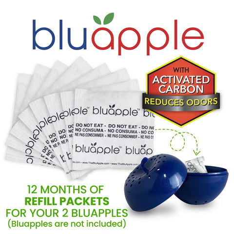 BluApple bottle inside fridge ready for quick carbon replacement.