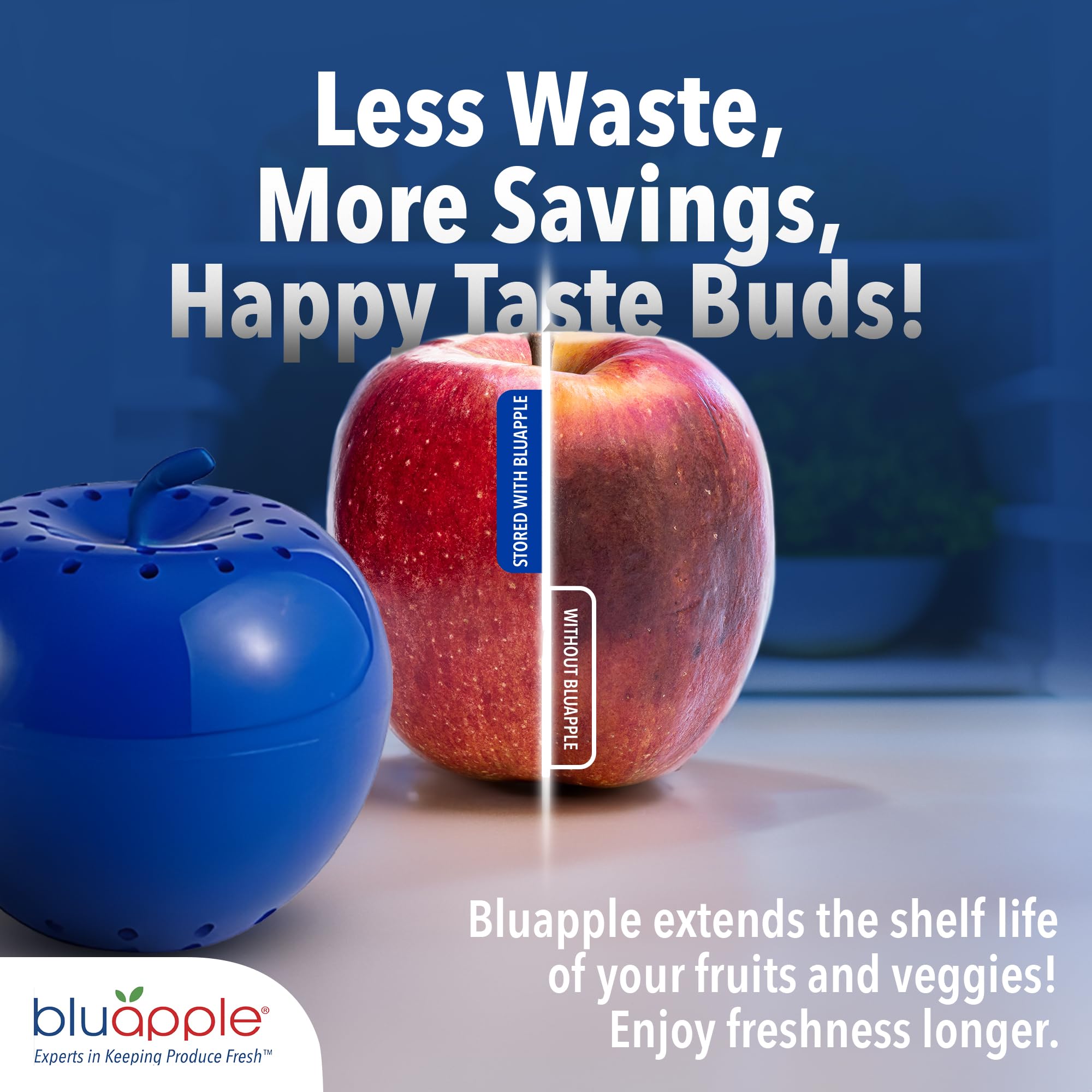 BluApple in-fridge drawer use shows extended produce freshness.