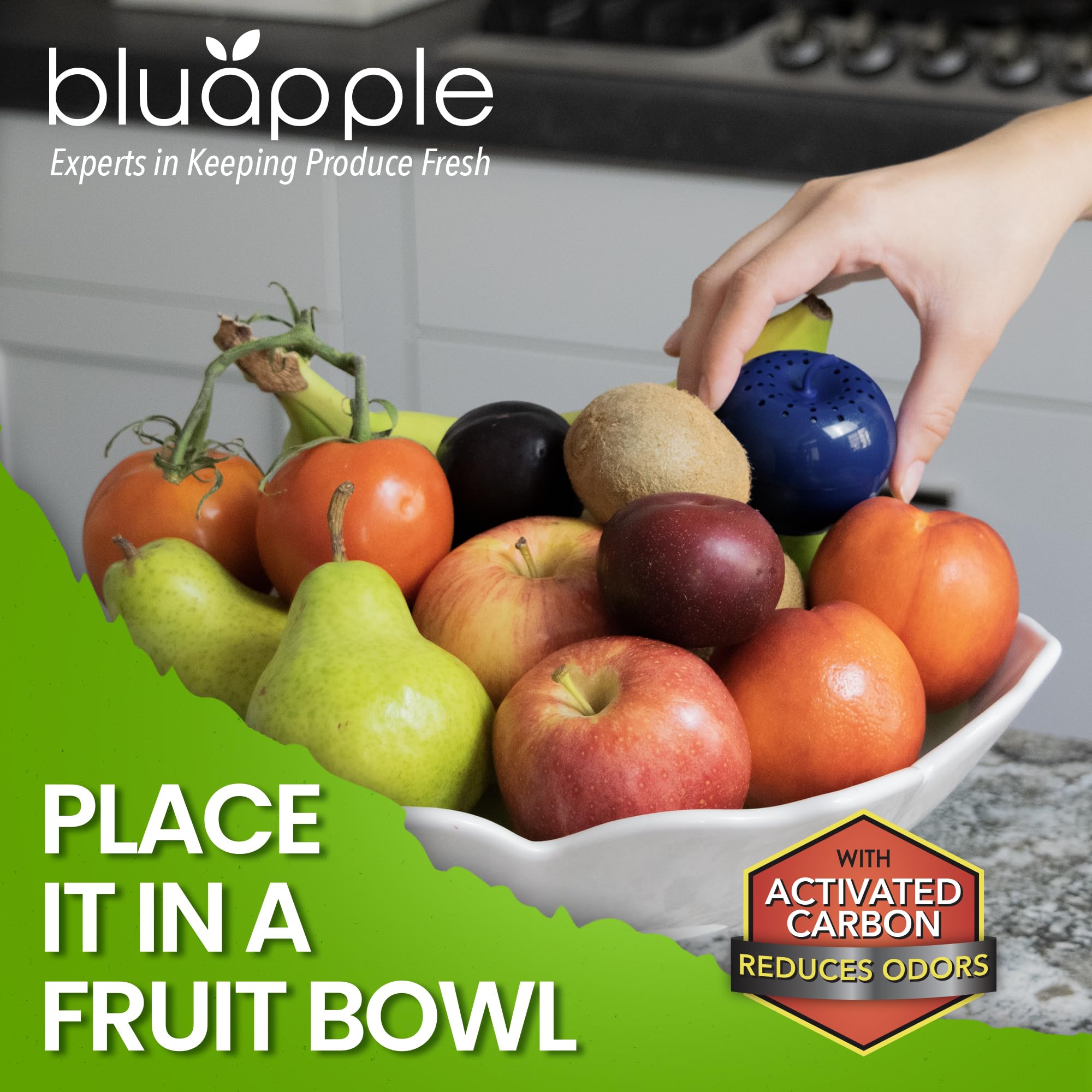 BluApple multi-use storage keeps produce organized.
