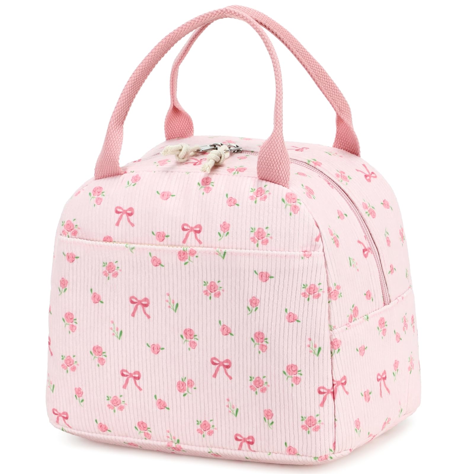 Bluboon corduroy lunch bag front pocket keeps cards and keys handy.