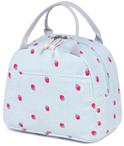 Bluboon corduroy lunch bag front view for stylish daily use at work or school.