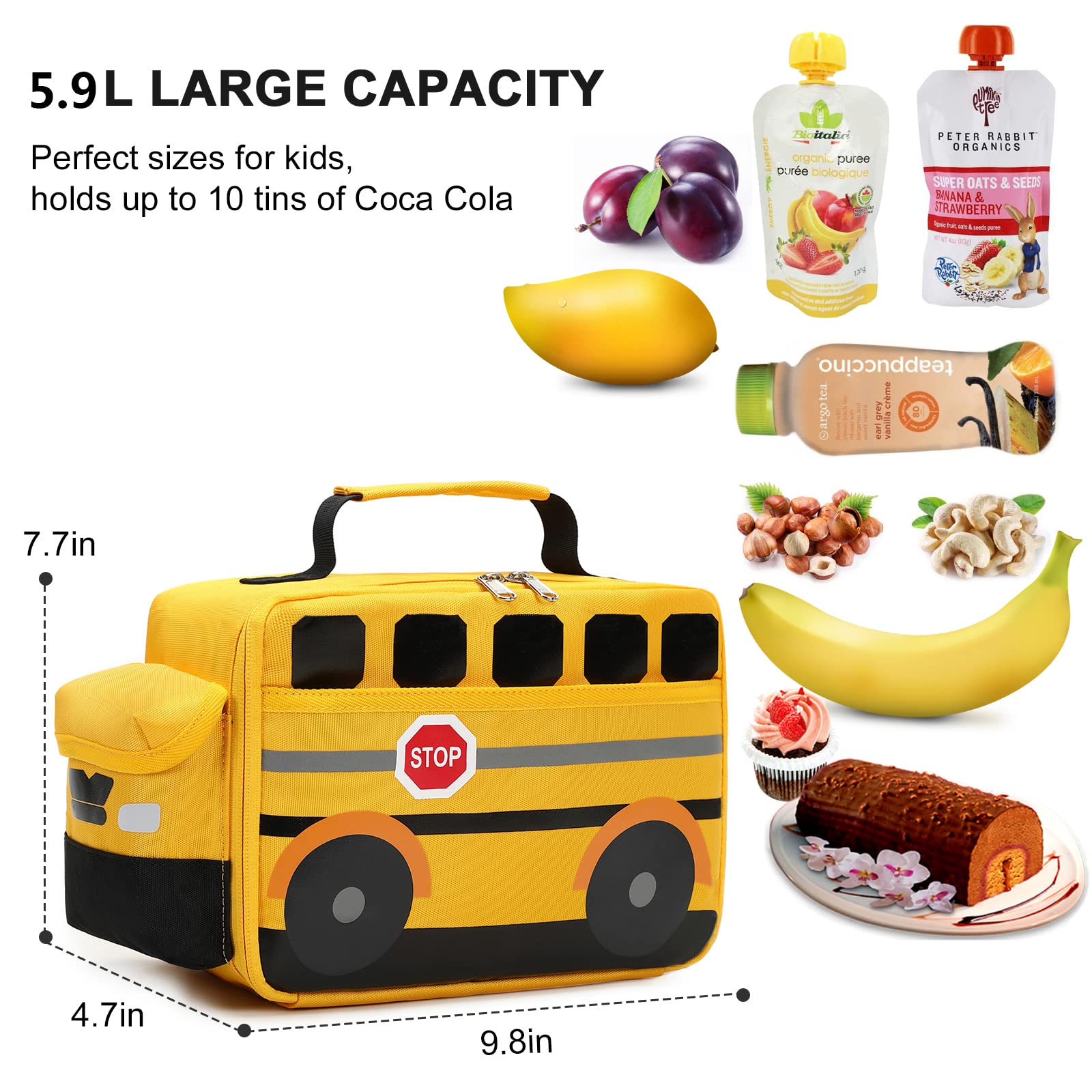 Bluboon lunch box school bus side view reveals spacious main compartment for day meals