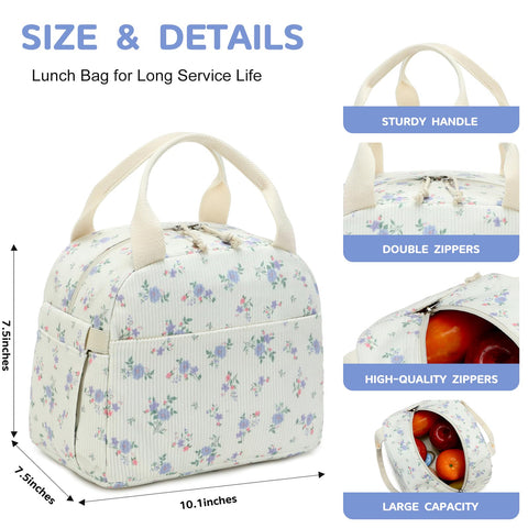 Bluboon corduroy lunch bag front pocket keeps keys and cards handy.