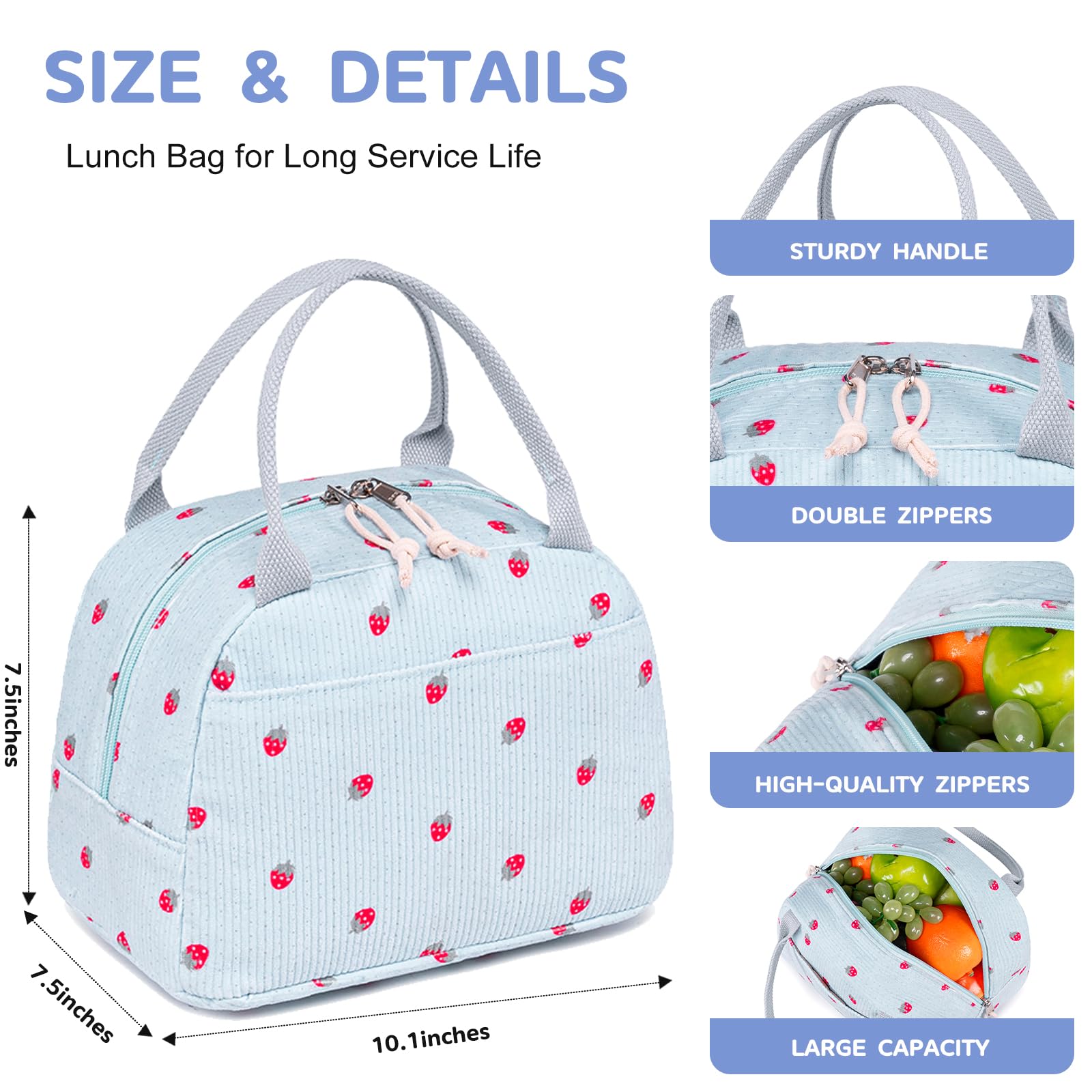 Bluboon lunch bag sturdy handle supports easy carrying all day.