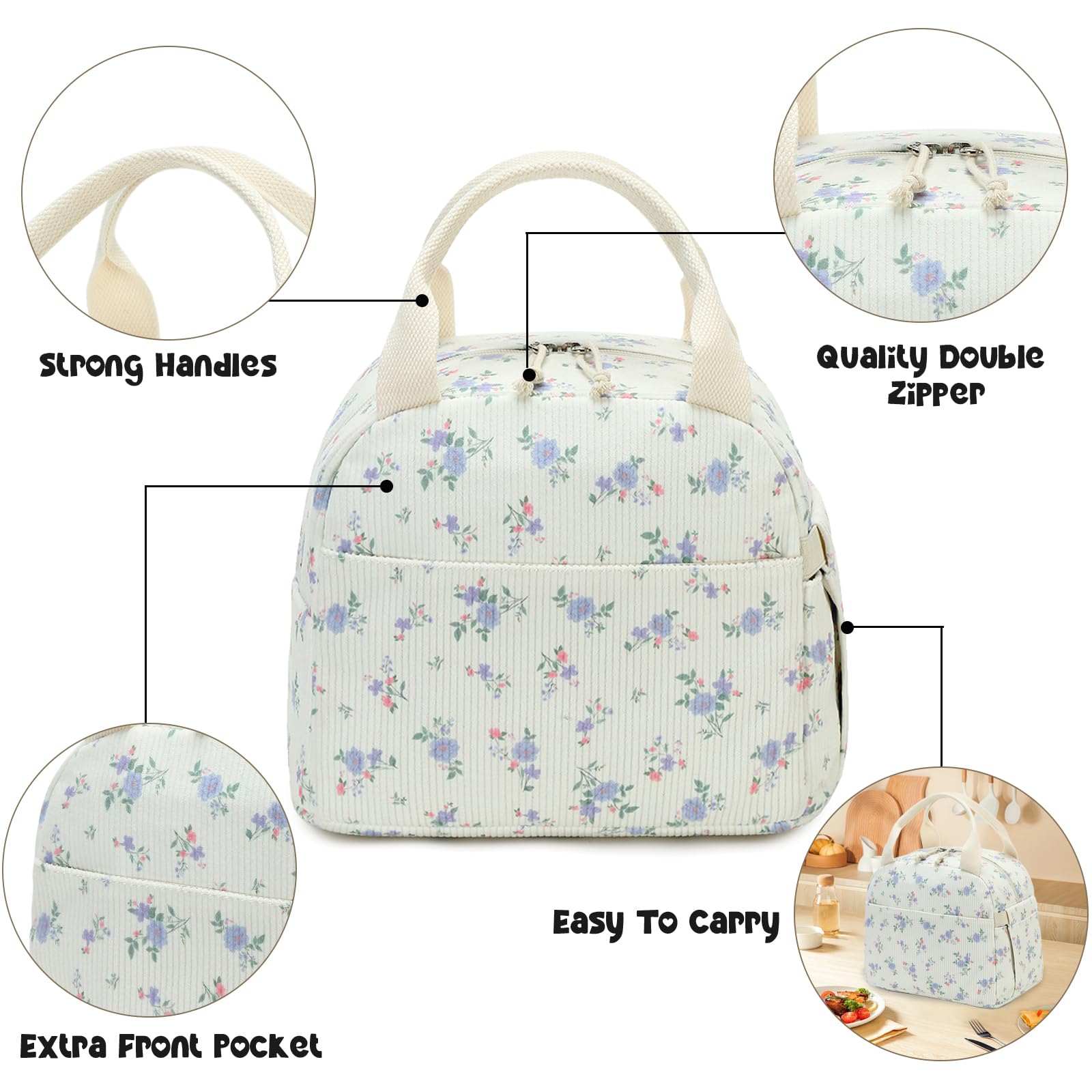 Bluboon lunch bag with reinforced zippers for daily durability.
