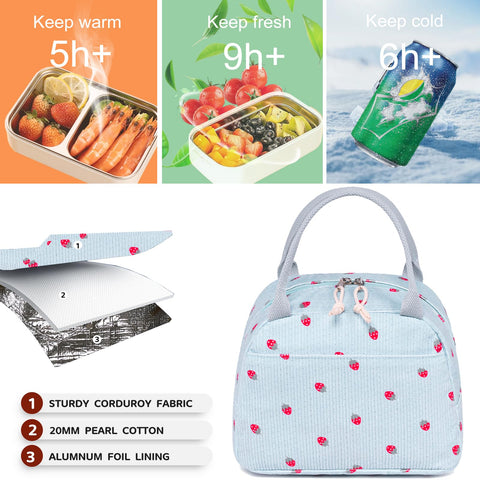 Bluboon lunch bag waterproof fabric protects contents in light rain.