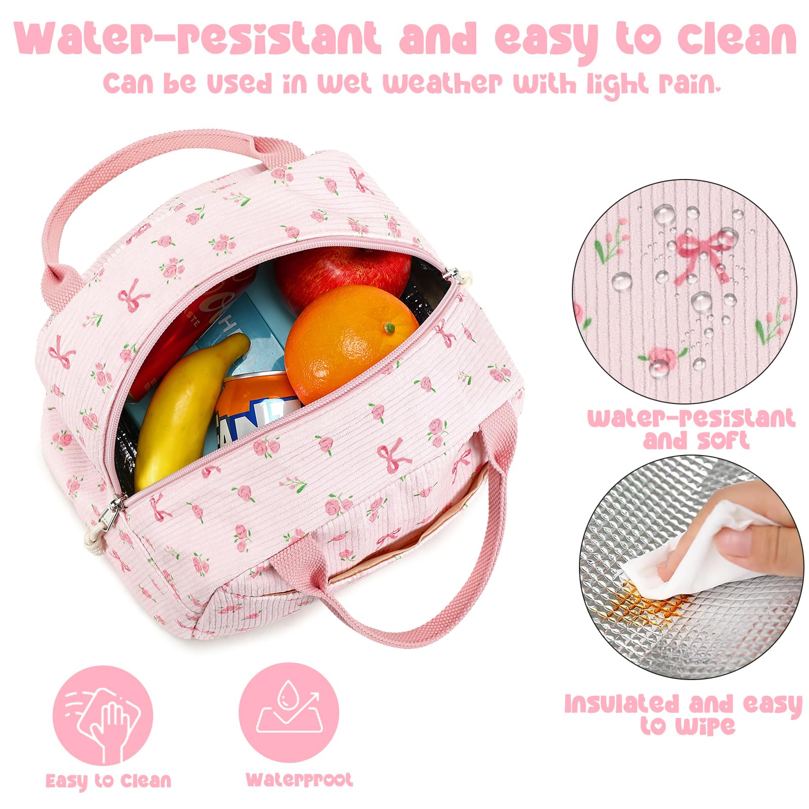 Bluboon multi use corduroy lunch bag fits lunch boxes and snacks.