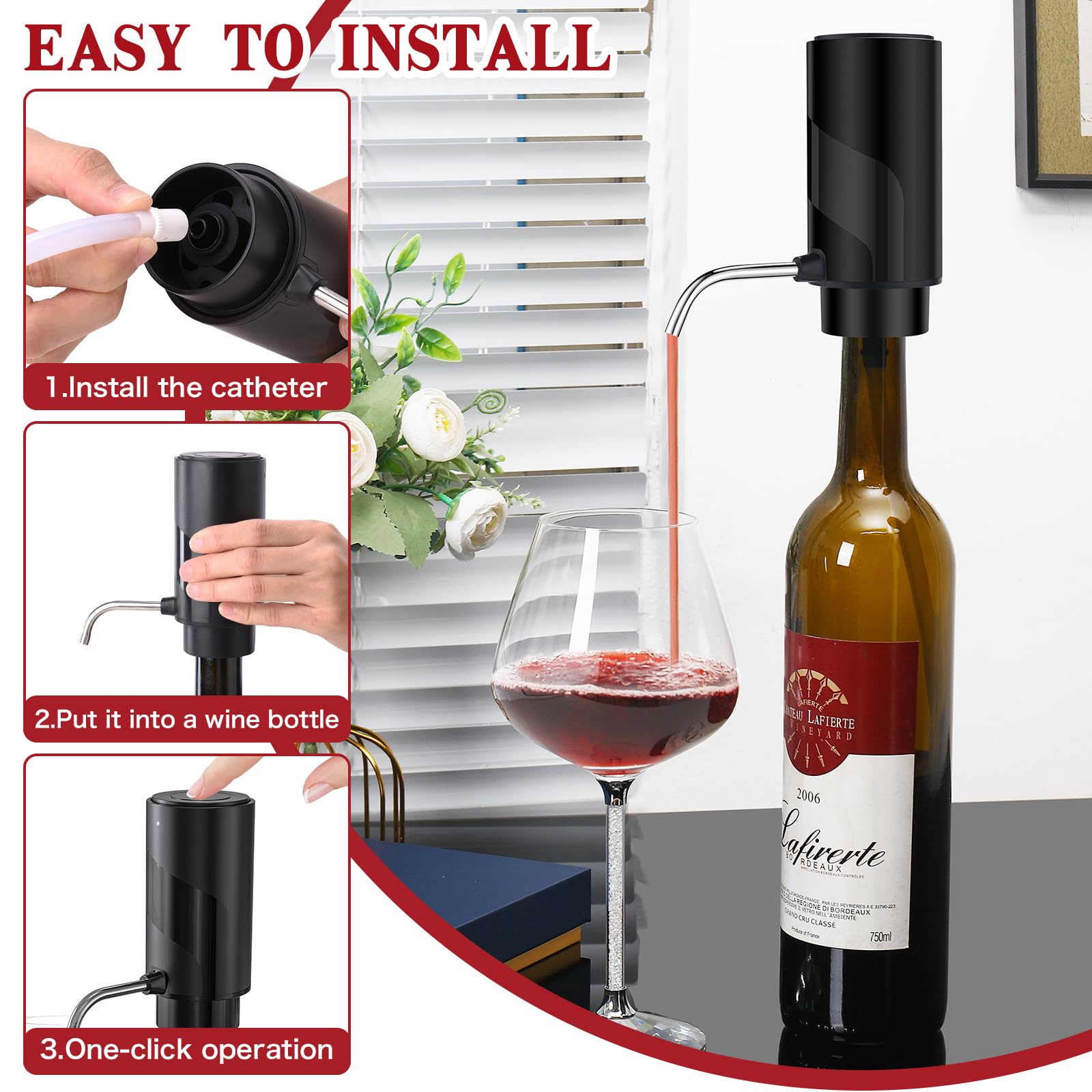 BLUBYEES electric wine aerator bottle setup enables effortless attachment to most bottles.