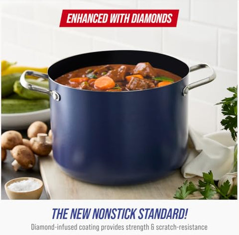 Blue Diamond diamond-infused coating for durable nonstick and simple food release.