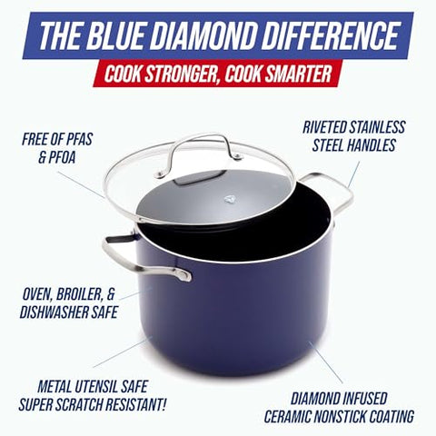 Blue Diamond nonstick saucepot surface promotes smooth stirring and minimal sticking.