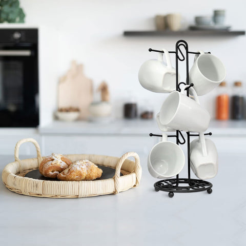 Blue Donuts farmhouse mug rack keeps mugs organized and display-ready