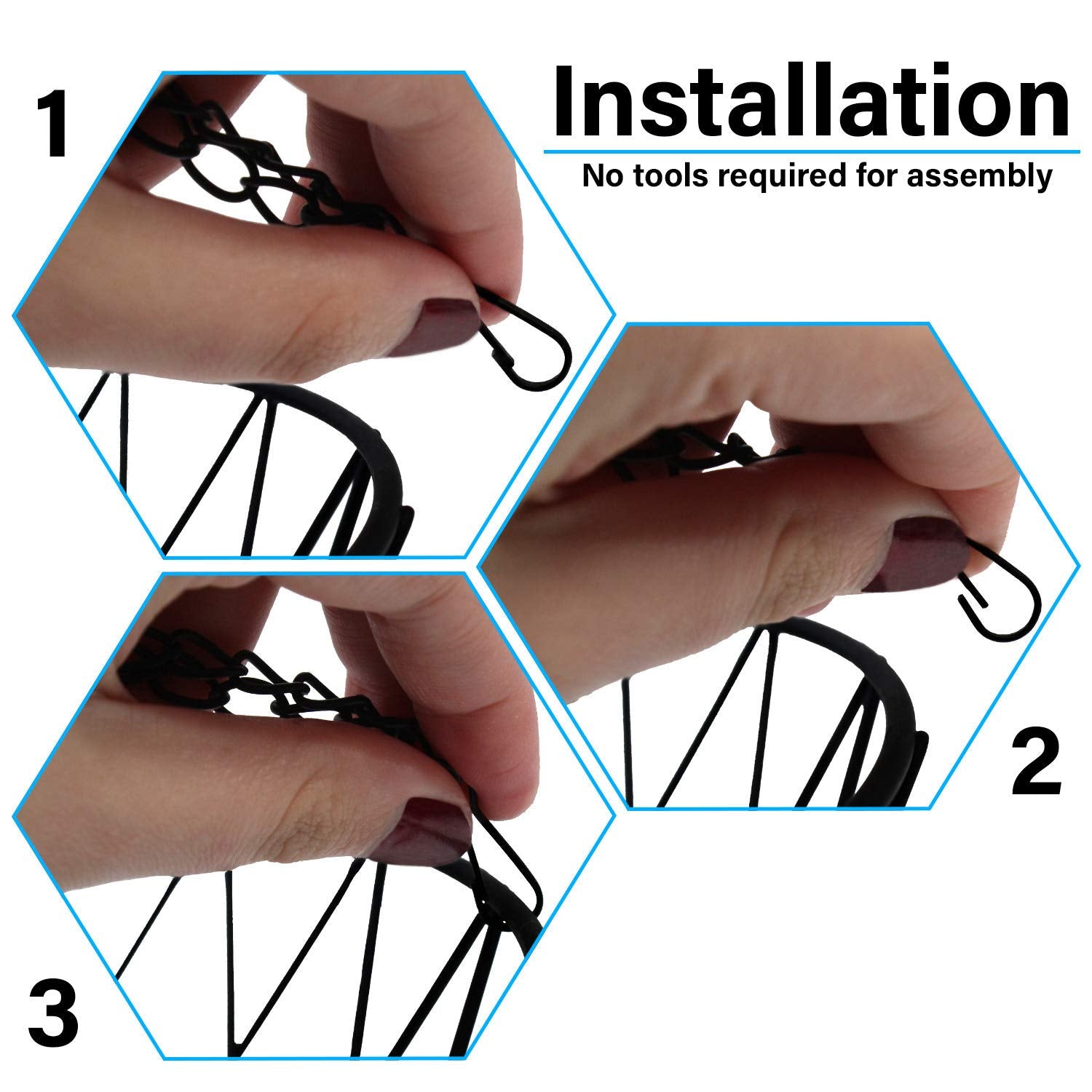 Blue Donuts Heavy Duty 3-Tier Hanging Basket side view highlighting modern matte black finish for kitchens.