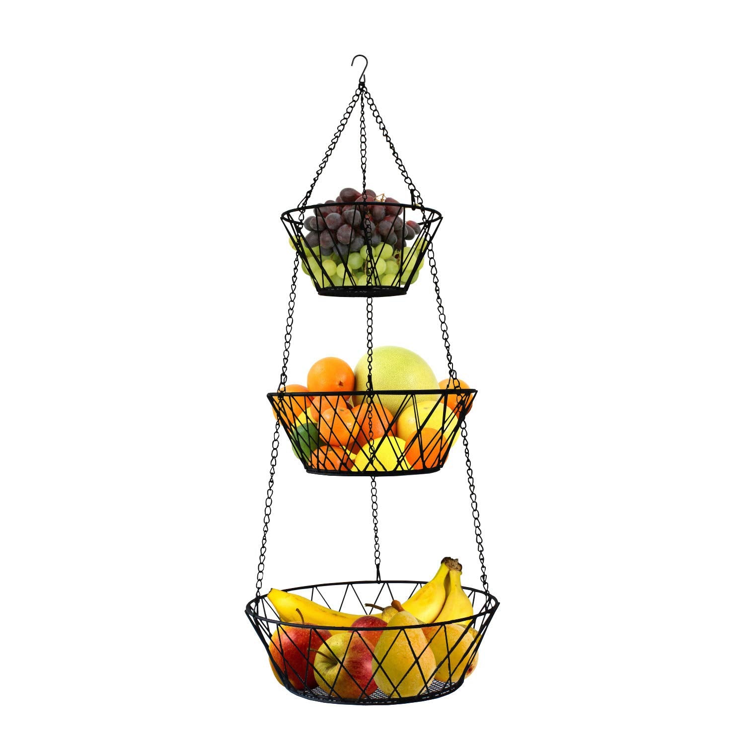 Blue Donuts Heavy Duty 3-Tier Hanging Basket top view showing space-saving organization.