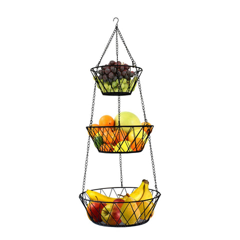Blue Donuts Heavy Duty 3-Tier Hanging Basket top view showing space-saving organization.