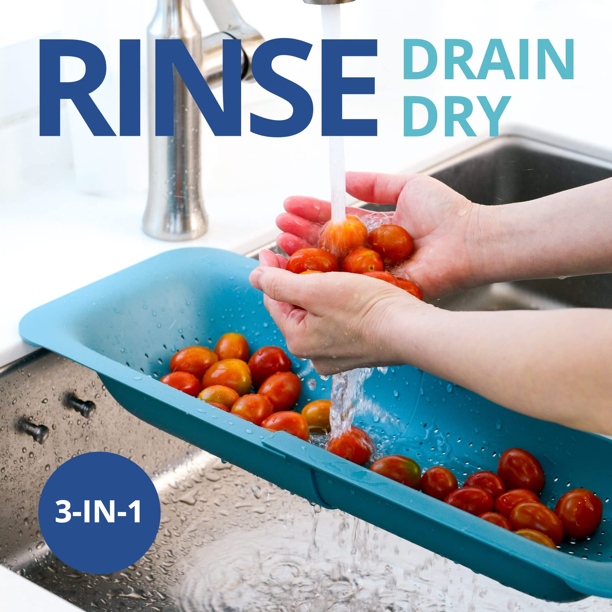 BLUE GINKGO adjustable colander extends to fit pots and pasta