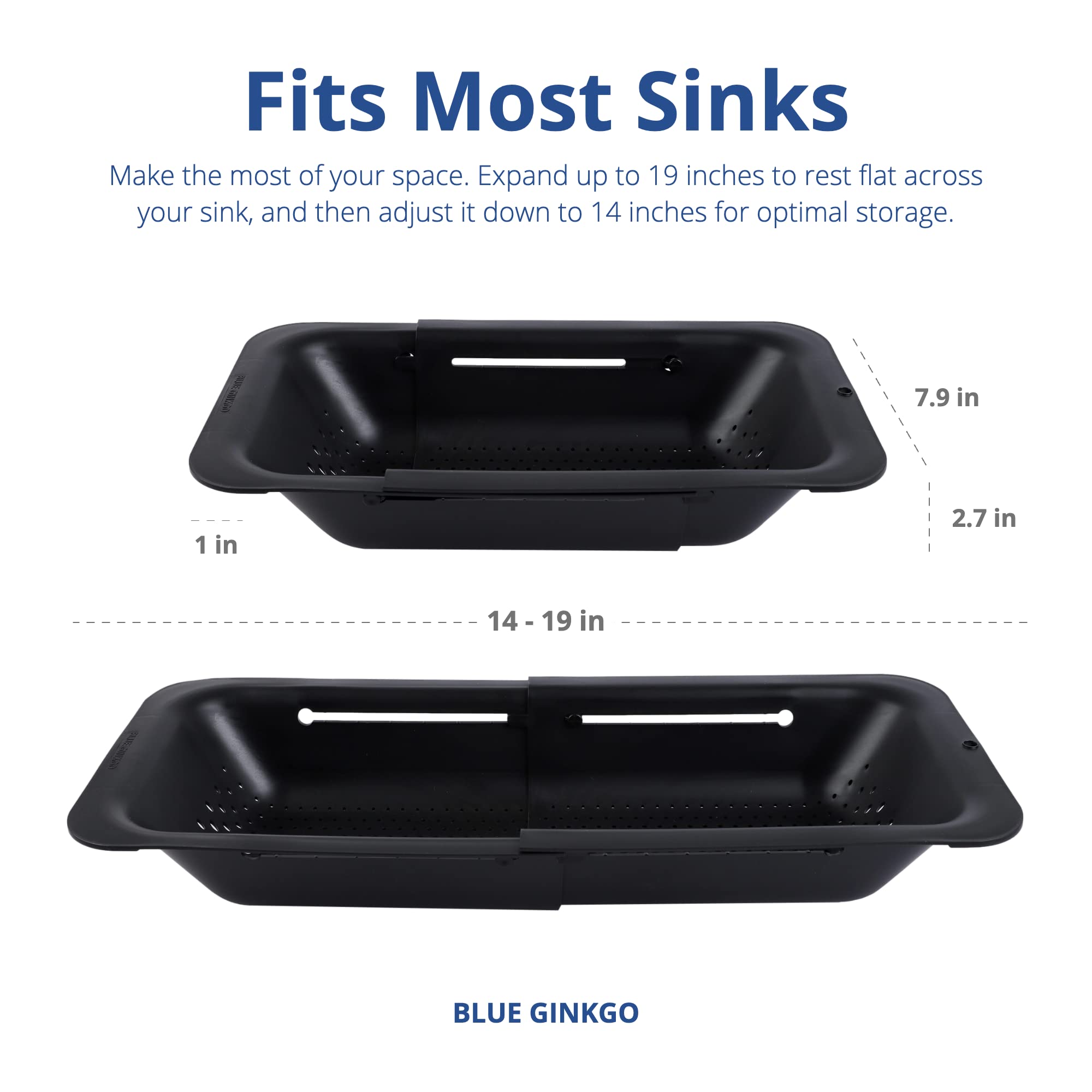 BLUE GINKGO colander with raised bottom prevents water backflow during draining.