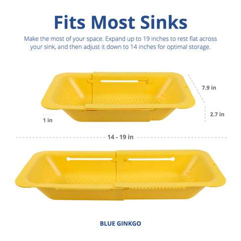 Blue Ginkgo colander ergonomic handle, comfortable grip for everyday kitchen use.