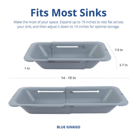 BLUE GINKGO expandable colander fits various sinks for flexible use.