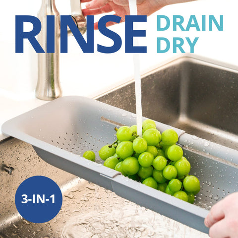 BLUE GINKGO pasta drain basket drains cooked noodles without mess.