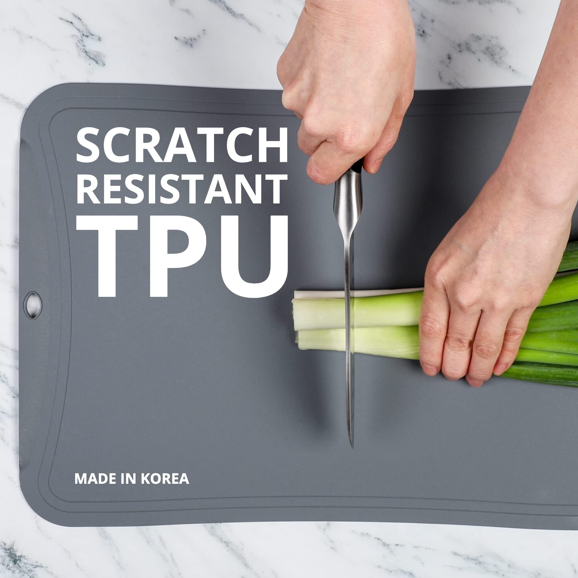 Blue Ginkgo TPU cutting mats large, ideal for chopping vegetables and herbs.