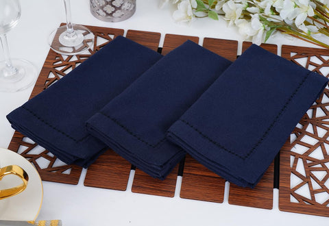 Blue Needles navy hemstitch napkins color swatches highlighting rich navy hue