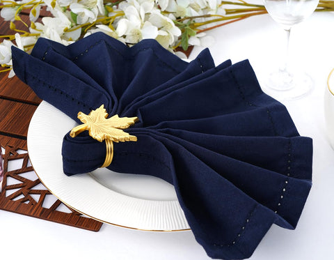 Blue Needles navy hemstitch napkins gift-ready set for weddings or housewarmings