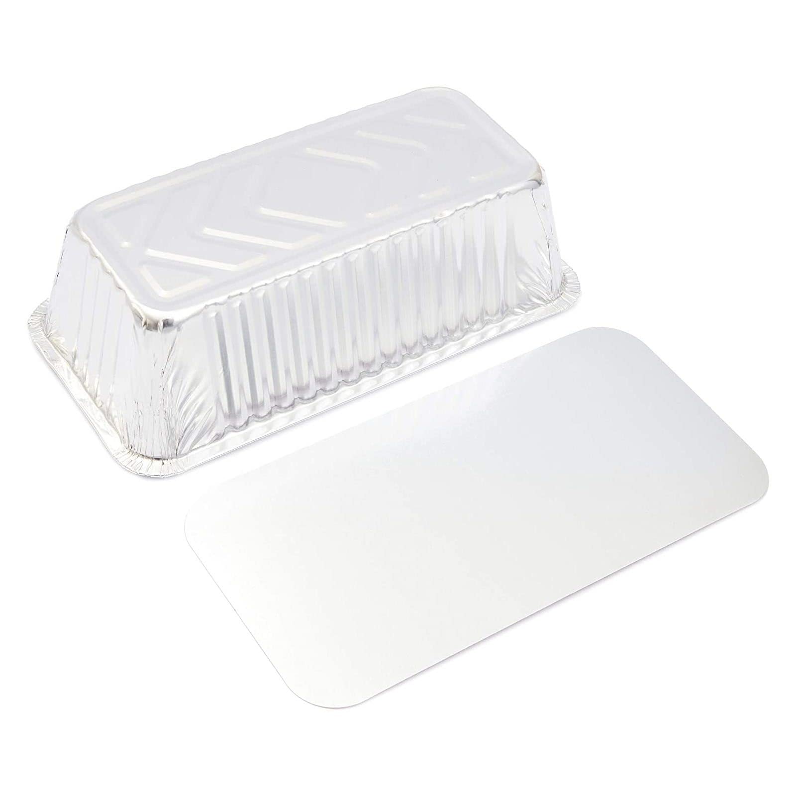 Blue Panda 50-pack foil pans stacked, ready for bulk holiday baking.
