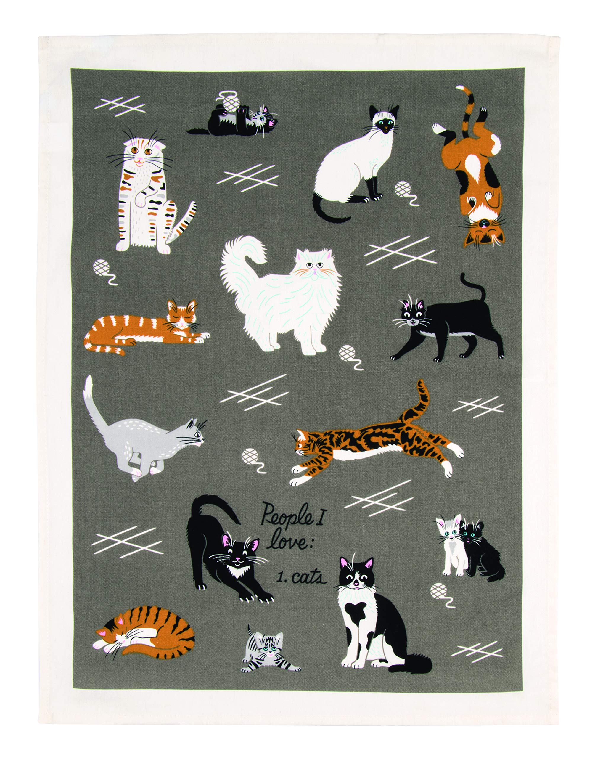 Blue Q cats towel features vibrant print, perfect for drying dishes and adding humor.