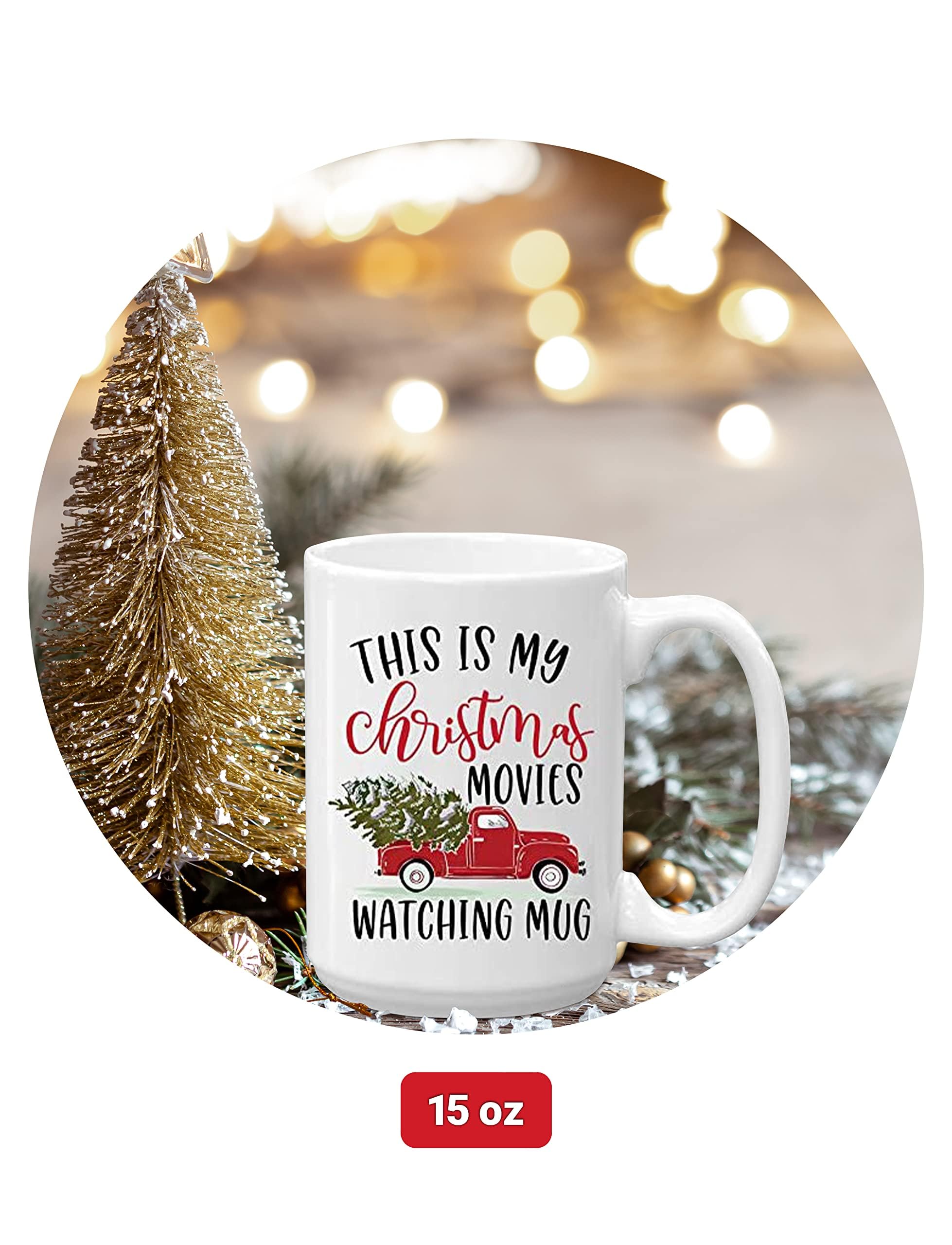 Blue Ribbon Christmas mug on a cozy table for movie nights