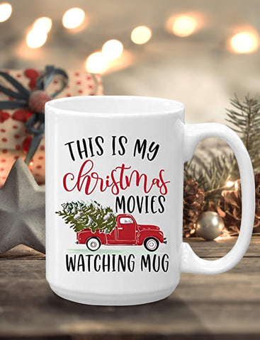 Blue Ribbon Christmas mug with coffee for festive winter mornings