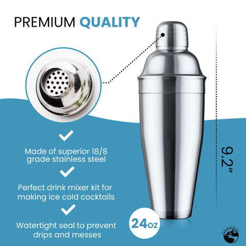 Blue River Water shaker, dishwasher-safe and rust-resistant
