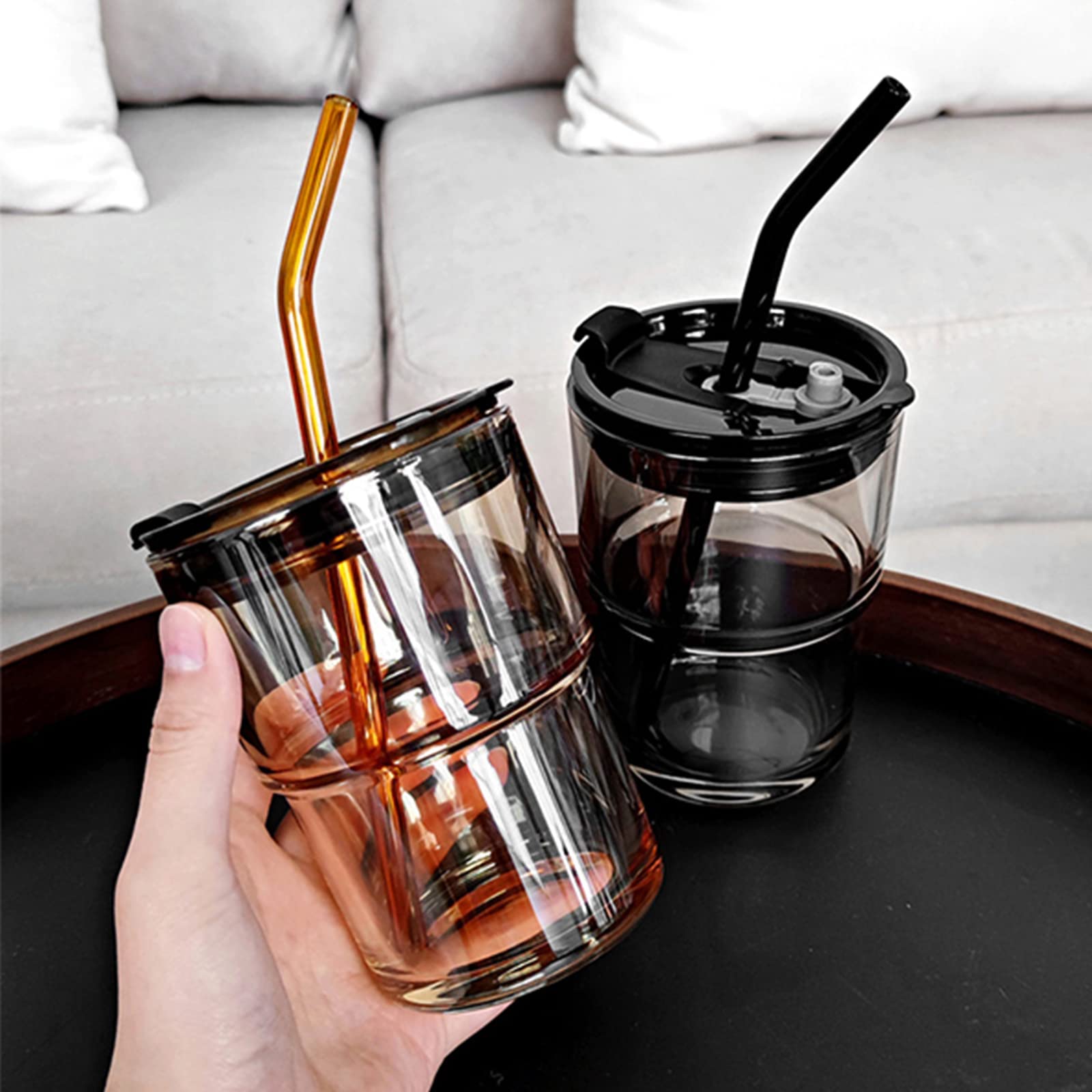 BLUEPOLAR amber tumbler with glass straw ideal for iced drinks