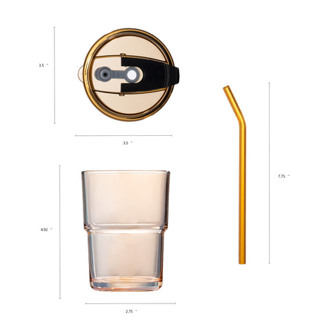 BLUEPOLAR amber glass tumbler close-up shows thick walls for durability.