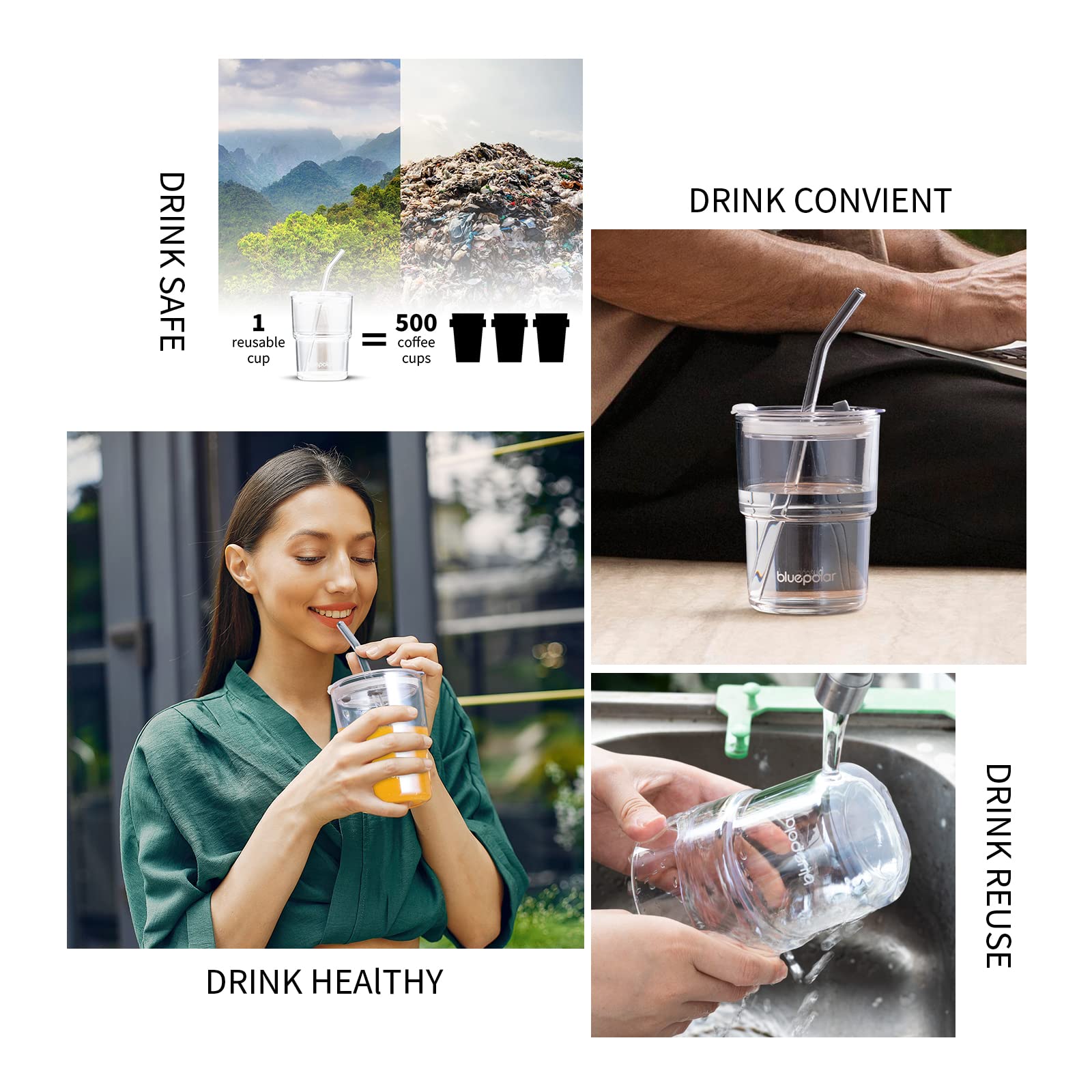 BLUEPOLAR two-pack white glass tumblers ideal for family use or gifting.