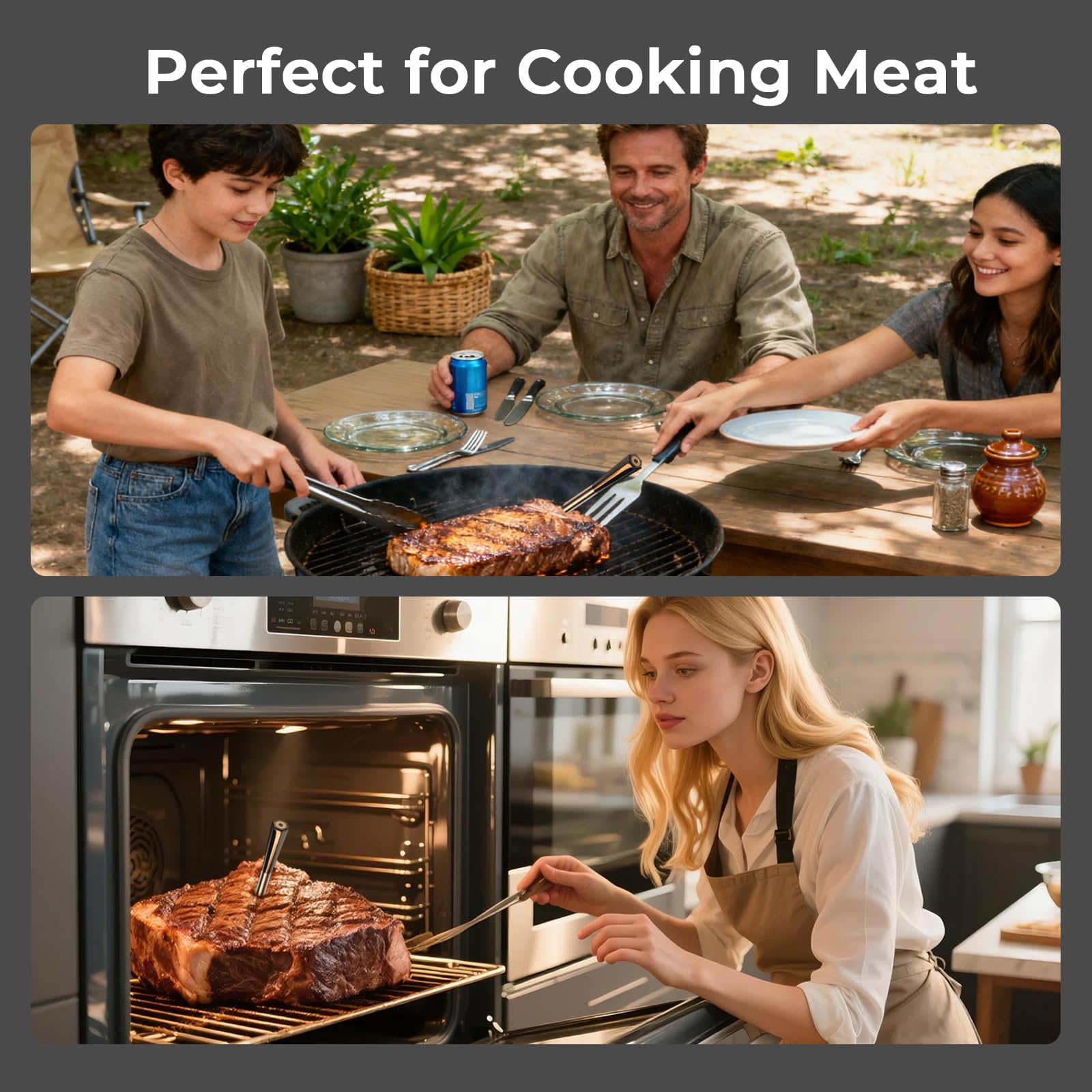 BlueSwan high‑heat resistant probe withstands up to 572°F for versatile cooking.