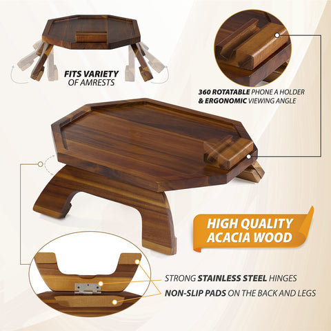 BLUEWEST armrest tray clip-on design enables quick installation and a secure fit on sofa arms.