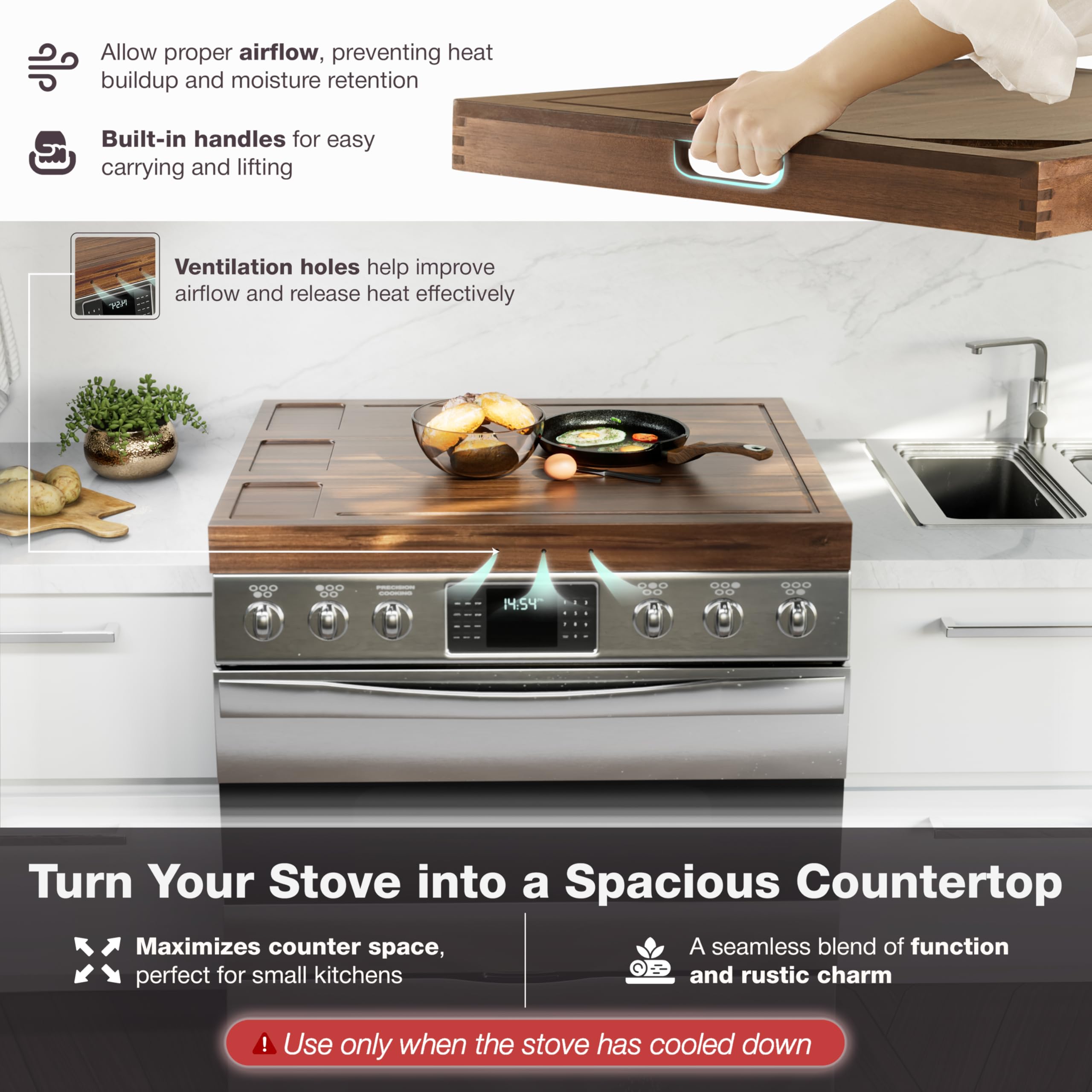BLUEWEST noodle board stove cover 3-in-1 design combines cover, tray, and board