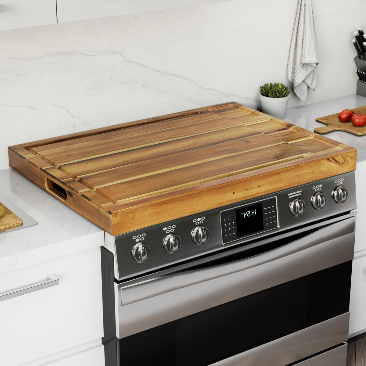 BLUEWEST Noodle Board stove cover with handles provides safe stove protection and easy transport.