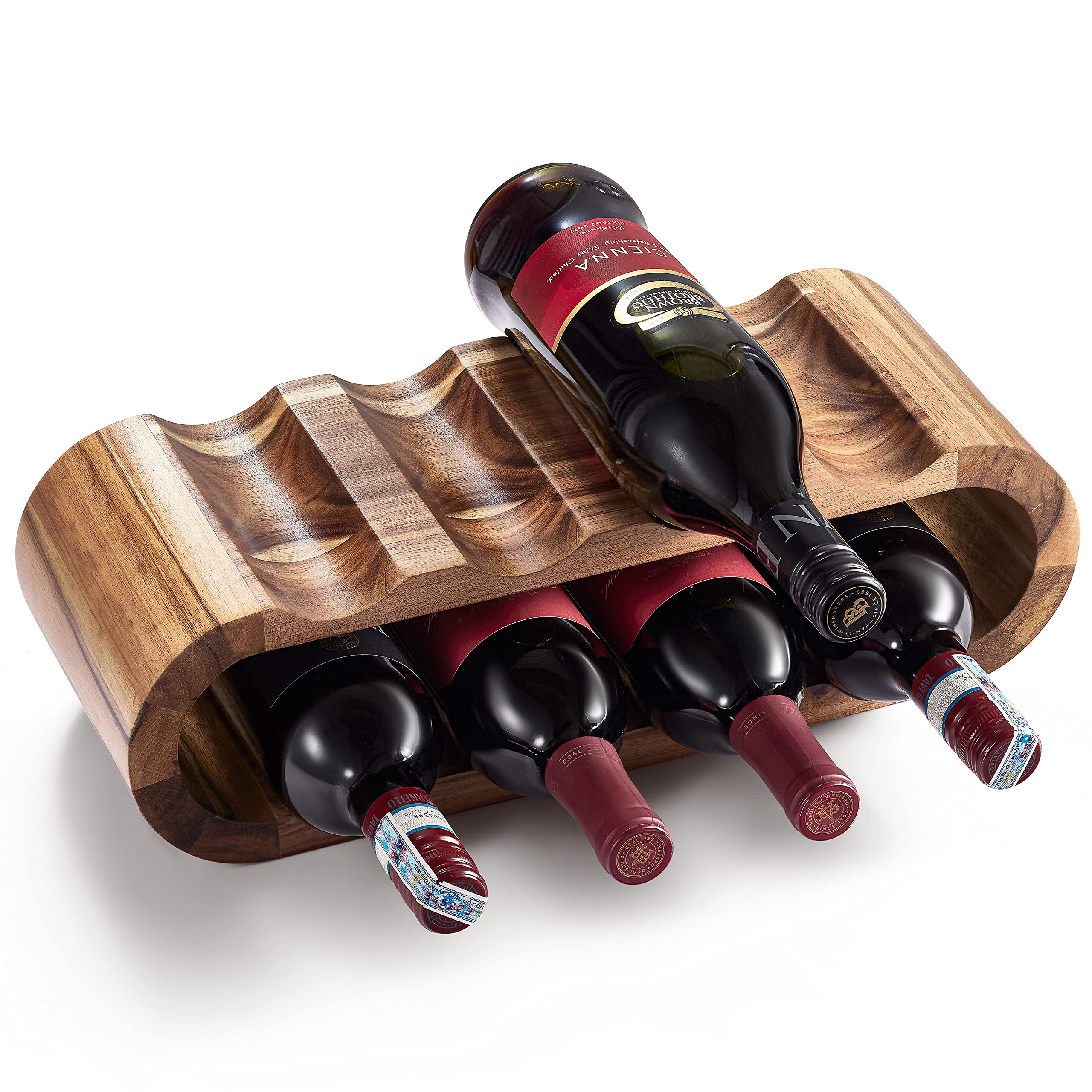 BLUEWEST wooden countertop wine rack eight-bottle display for organized storage.