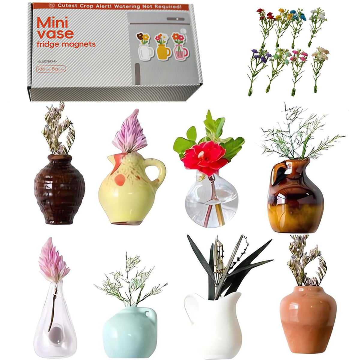 Bluexbear mini vase magnet on fridge with vivid ceramic detail.