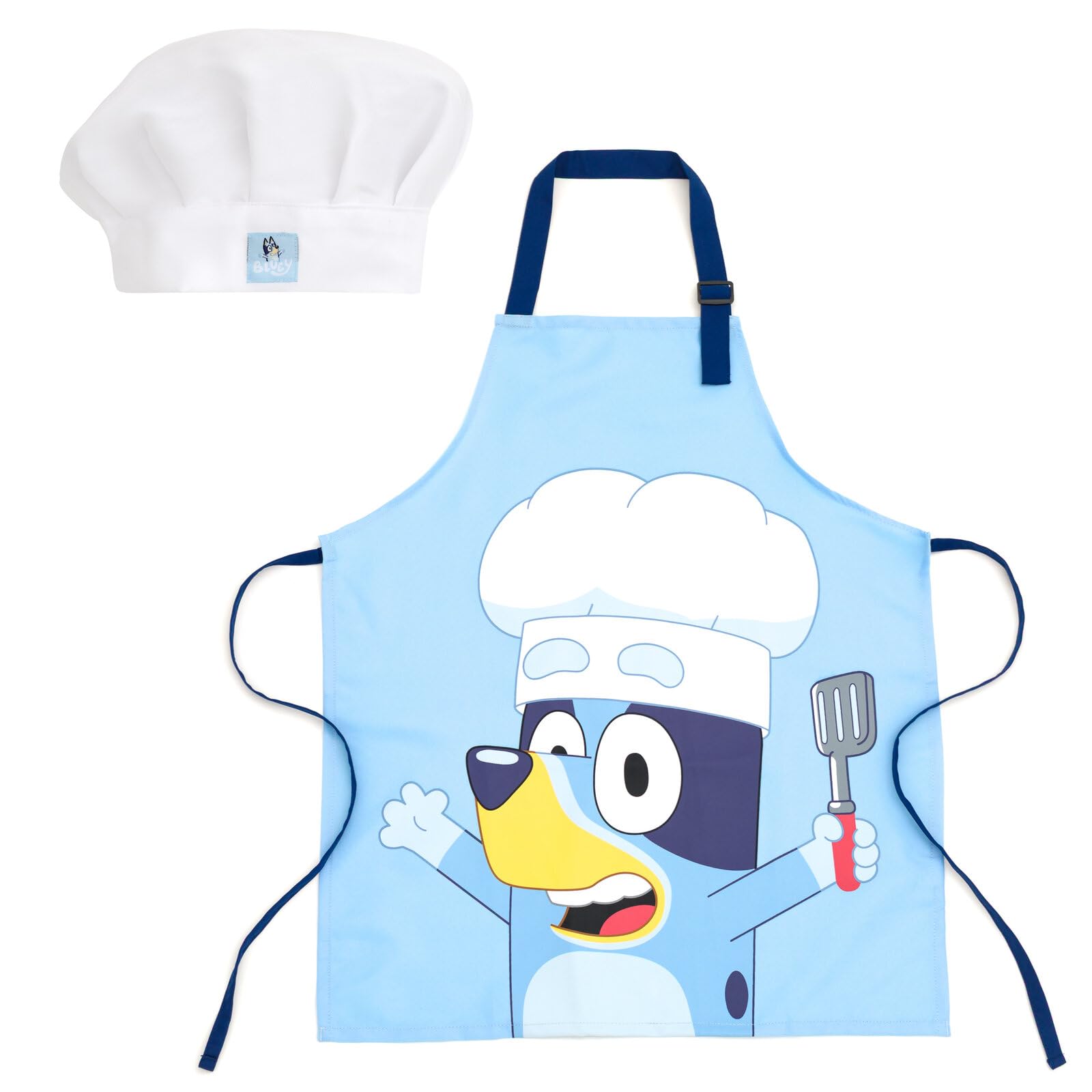 Bluey OS Youth twill apron front view showing adjustable fit for kids and adults