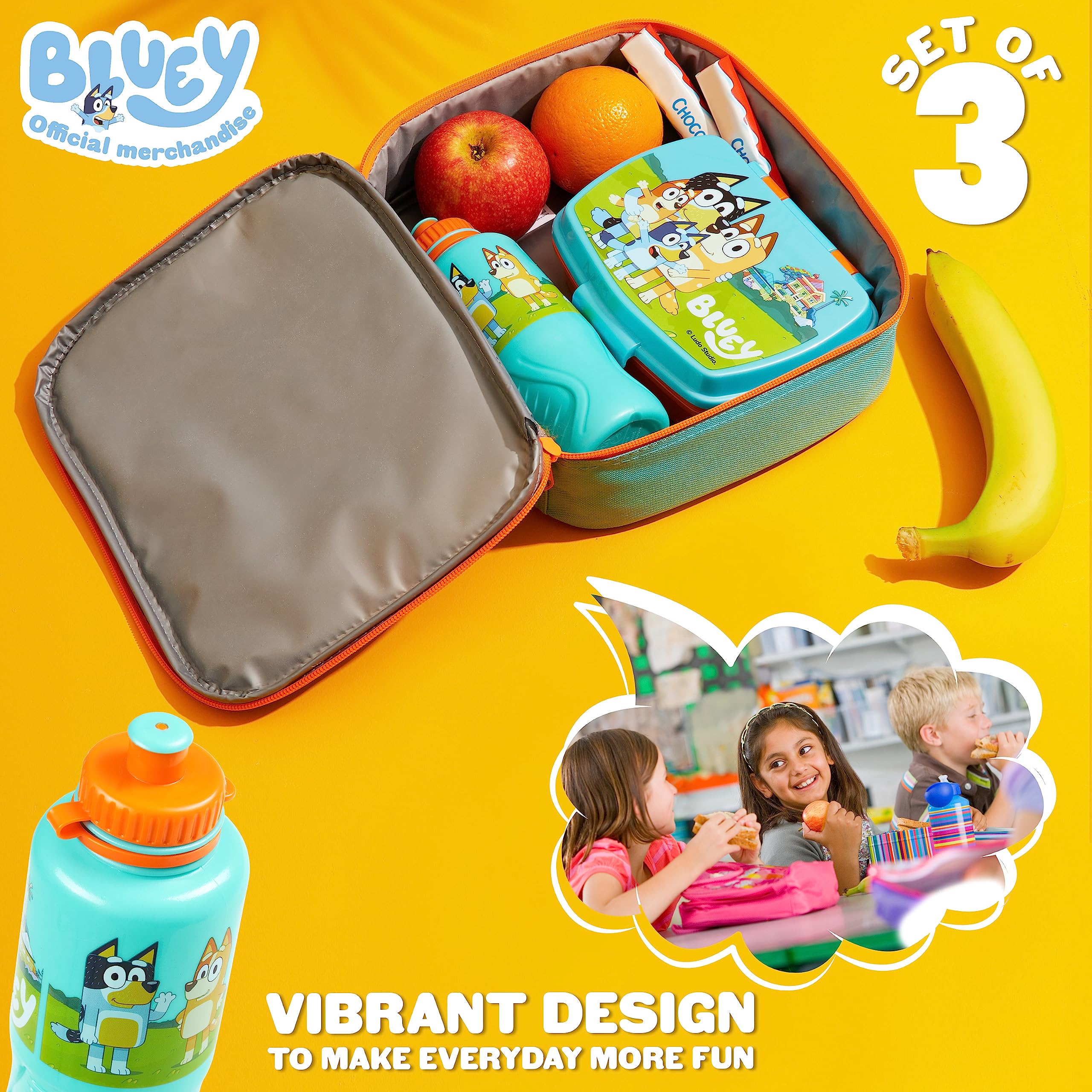 Bluey printed character design adds kid-friendly appeal to lunchtime.